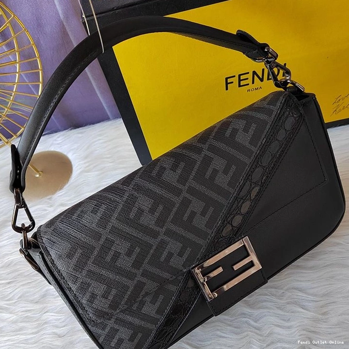 Affordable Motif FF Fabric Baguette Fendi Black Bag In Medium 0722